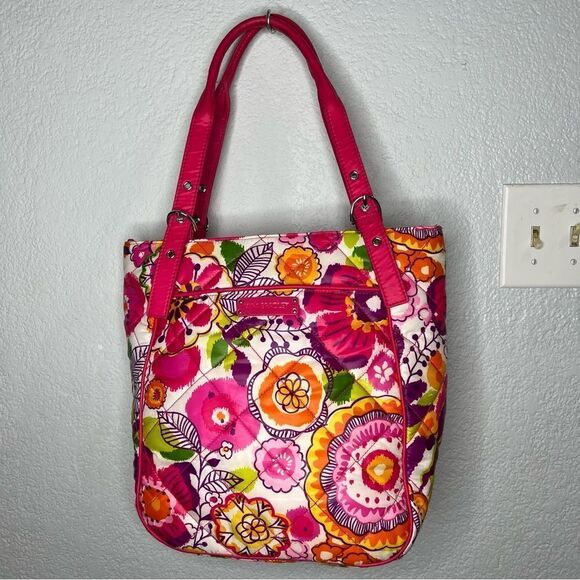 Vera Bradley Clementine Puffy Pink/White Multicolor Floral Medium Tote Bag - Picture 2 of 10